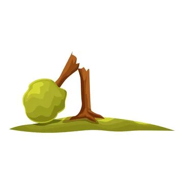 Broken tree falling down on green grass patch Stock Illustration