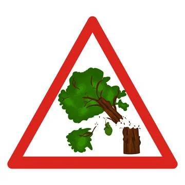 Broken tree road sign isolated on white background. Be careful, broken branch Stock Illustration