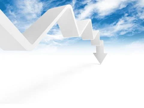 Broken trend line with arrow on the end is going down 库存插图