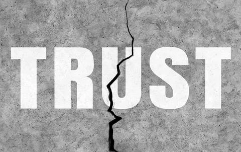 Broken trust concept with concrete wall. 3D rendering Stock Illustration