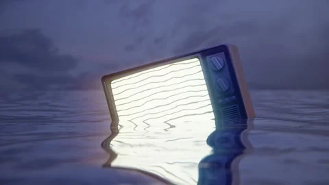 Broken TV floating in the ocean Stock Footage 314003868