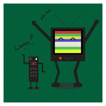 Broken TV remote and dancing on a green background Stock Illustration