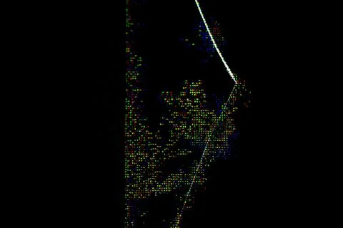Broken TV screen crack with digital pixel noise 库存插图