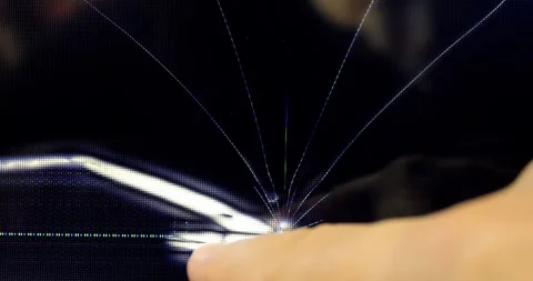 Broken TV screen. Hand touching cracks on monitor matrix. Stock Footage 305323831