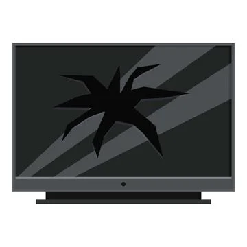 Broken tv screen with large hole from impact showing cracks radiating outwards Stock Illustration