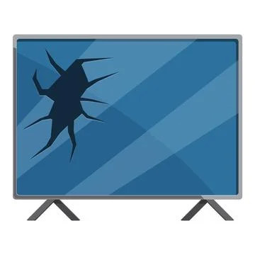 Broken tv screen showing cracks from impact damage Stock Illustration