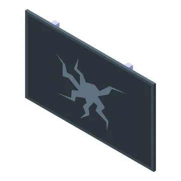 Broken tv screen showing cracks spreading on dark background Stock Illustration
