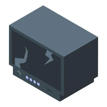 Broken tv set with cracked screen displaying lightning bolt symbol 스톡 일러스트