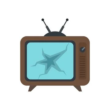 Broken tv set icon flat isolated Stock Illustration