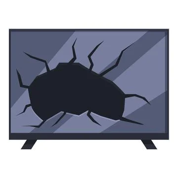 Broken tv set with large hole in screen displaying frustration and damage 스톡 일러스트