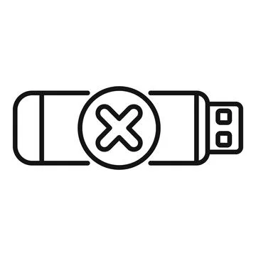 Broken usb flash drive with error cross mark icon outline Stockillustratie