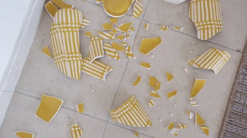 Broken vase. ceramic shards lie on the floor 動画素材 229737550