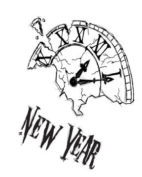 Broken vector clock with fragments effect. The fragments form a destructive.. Stock Illustration