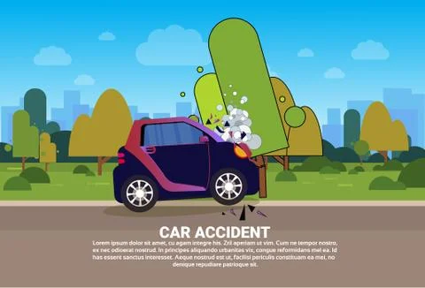 Broken Vehicle On Road Need Help And Technical Assistance Car Accident Concept Stock Illustration