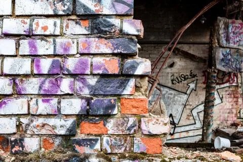 Broken wall at abandoned building Stock Photos