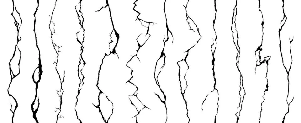 Broken wall crack, seamless cleft crackles set Illustrazione stock