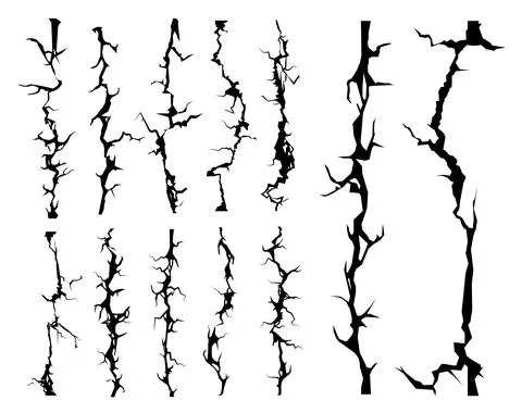 Broken wall cracks, cleft crackles, break splits Stock Illustration