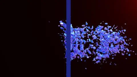 Broken wall dark pastel-violet color. Wall shatters into thousands of small Stock Illustration
