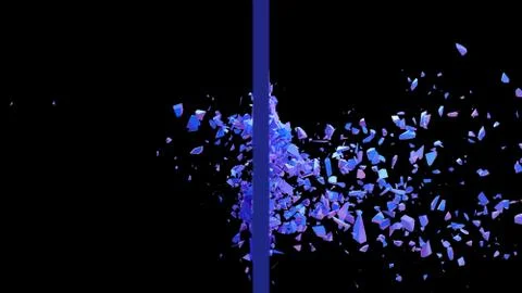 Broken wall dark pastel-violet color. Wall shatters into thousands of small Stock Illustration