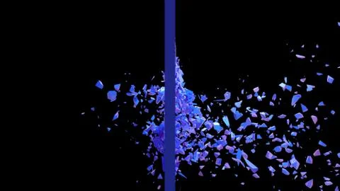 Broken wall dark pastel-violet color. Wall shatters into thousands of small Stock Illustration