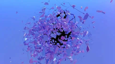Broken wall dark pastel-violet color. Wall shatters into thousands of small Stock Illustration
