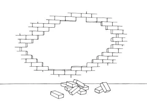 Broken wall graphic black white sketch illustration vector Stock Illustration