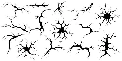 Broken wall. Rock crack texture effect, break ground or egg cleft. Earth lo.. Illustrazione stock