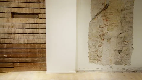 Broken walls and other typical objects inside a building under construction. Stock Footage 196021905