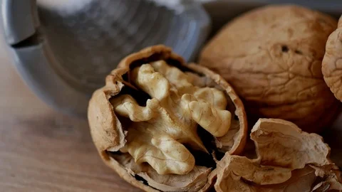 Broken walnut, 4k Close up shot, Slider equipment used.RL pan, Right slider doll Stock Footage 85130209