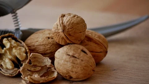 Broken walnut, 4k Close up shot, Slider equipment used.LR pan, Left slider dolly Stock Footage 85147158