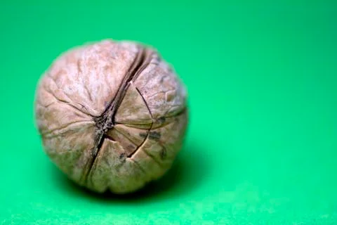 Broken walnut on green background Stock Photos