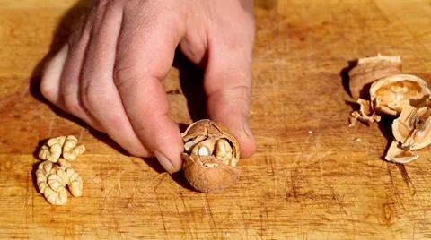 Broken walnut with hammer Stock Footage 35713026