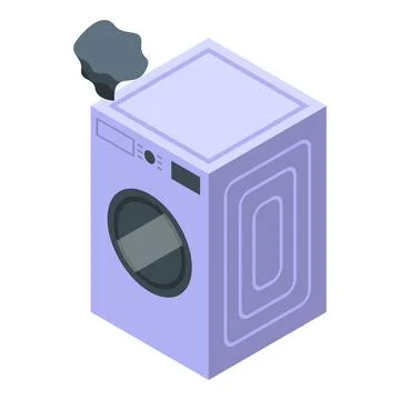 Broken washing machine emitting smoke in laundry room, isometric view Stock Illustration