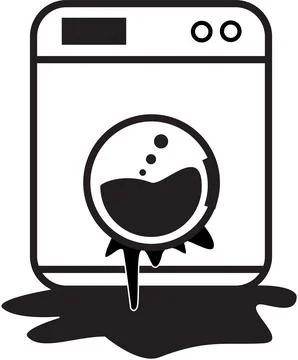 Broken washing machine icon on white background. damaged washer with flow Illustrazione stock