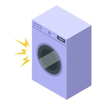 Broken washing machine making electrical noise with lightning bolts Stock Illustration