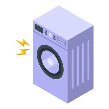 Broken washing machine making noise with electricity sparks isometric view Stock Illustration