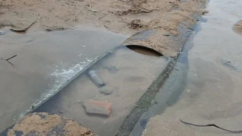 Broken water pipe of big diameter Stock-Footage 122611655