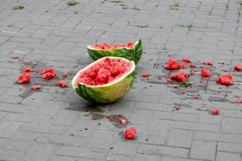 Broken watermelon on white background. Stock Photos