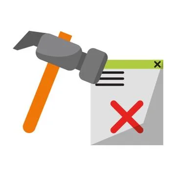 Broken website with hammer icon Stock Illustration