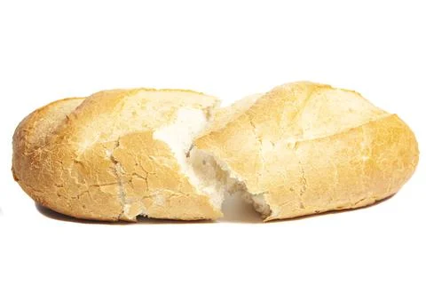 Broken white bread isolated on white 스톡 사진