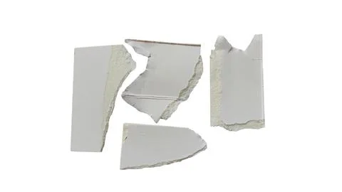 Broken white ceramic plate pieces on plain background Stock Illustration