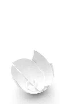 Broken white cup on a white background. Vertical. Concept of carelessness. Co Stock Photos