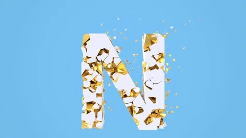 Broken white font isolated on blue background with golden fragments. Stock Footage 125262997