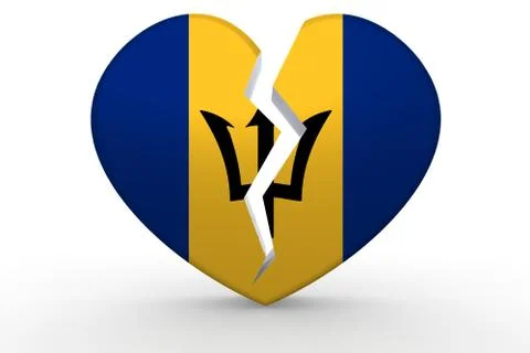 Broken white heart shape with Barbados flag Stock Illustration