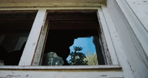 Broken  window of the abandoned house Stock Footage 138991748