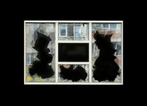 Broken window on the black Stock Photos