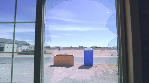 Broken Window Construction Site Home Pull Back Interior Stock Footage 243655223