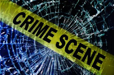 Broken window crime scene Stock Photos