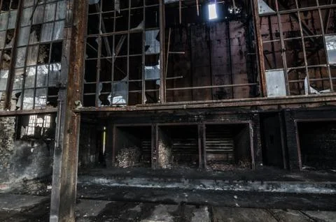 Broken window factory Stock Photos