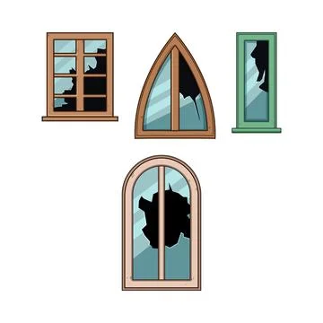 Broken window glass creating damaged building concept Ilustración de archivo